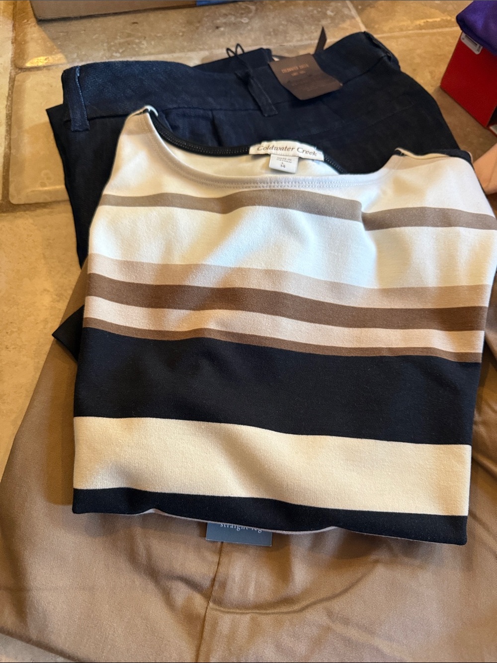 Coldwater Creek Men’s Striped Crewneck Sweater - Black, Cream & Brown